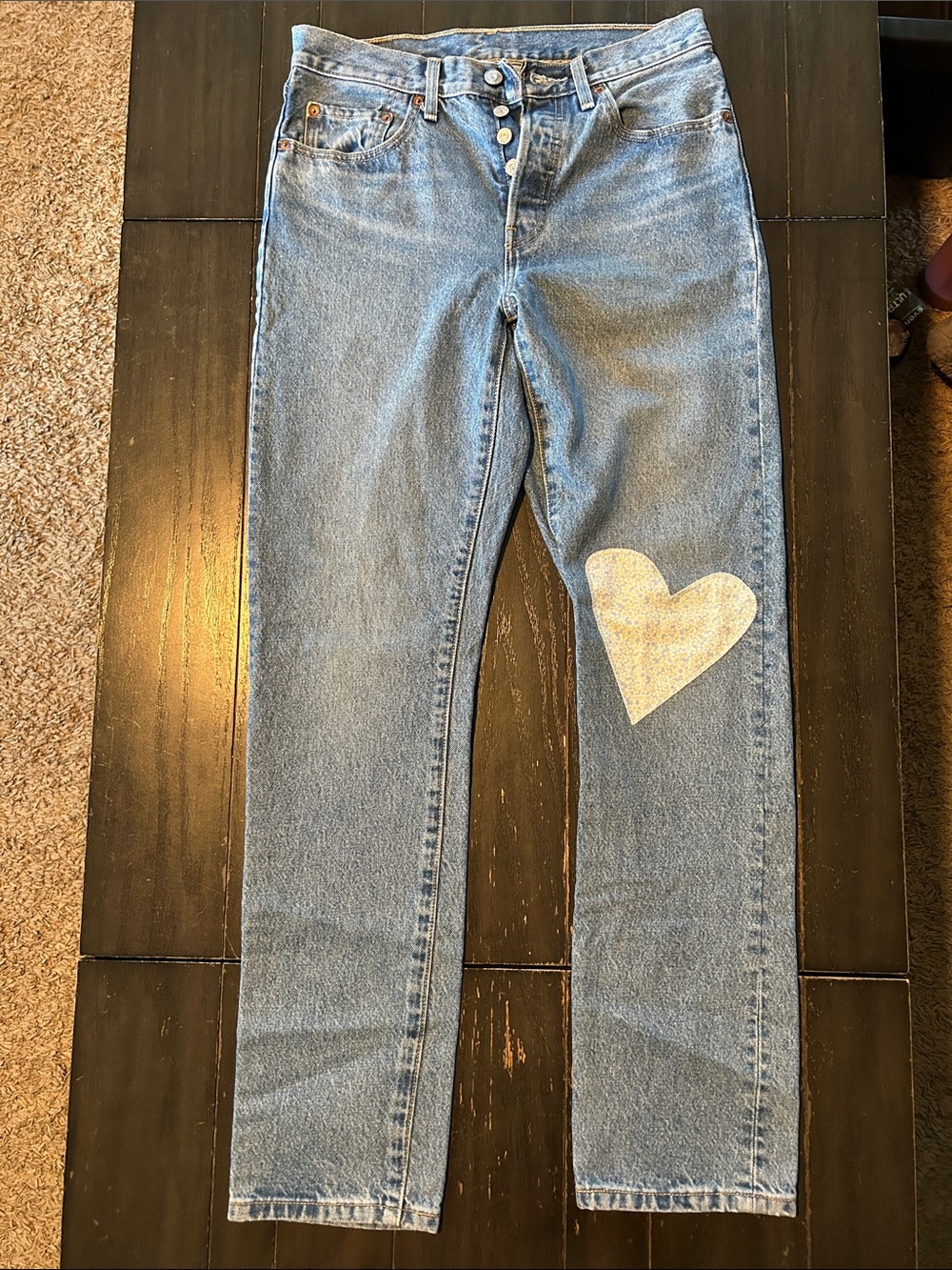 Levi's Light Blue Straight-Leg Jeans with Heart Patch